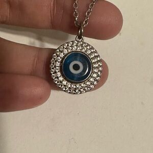 Silver and Blue Evil Eye Pendant Necklace